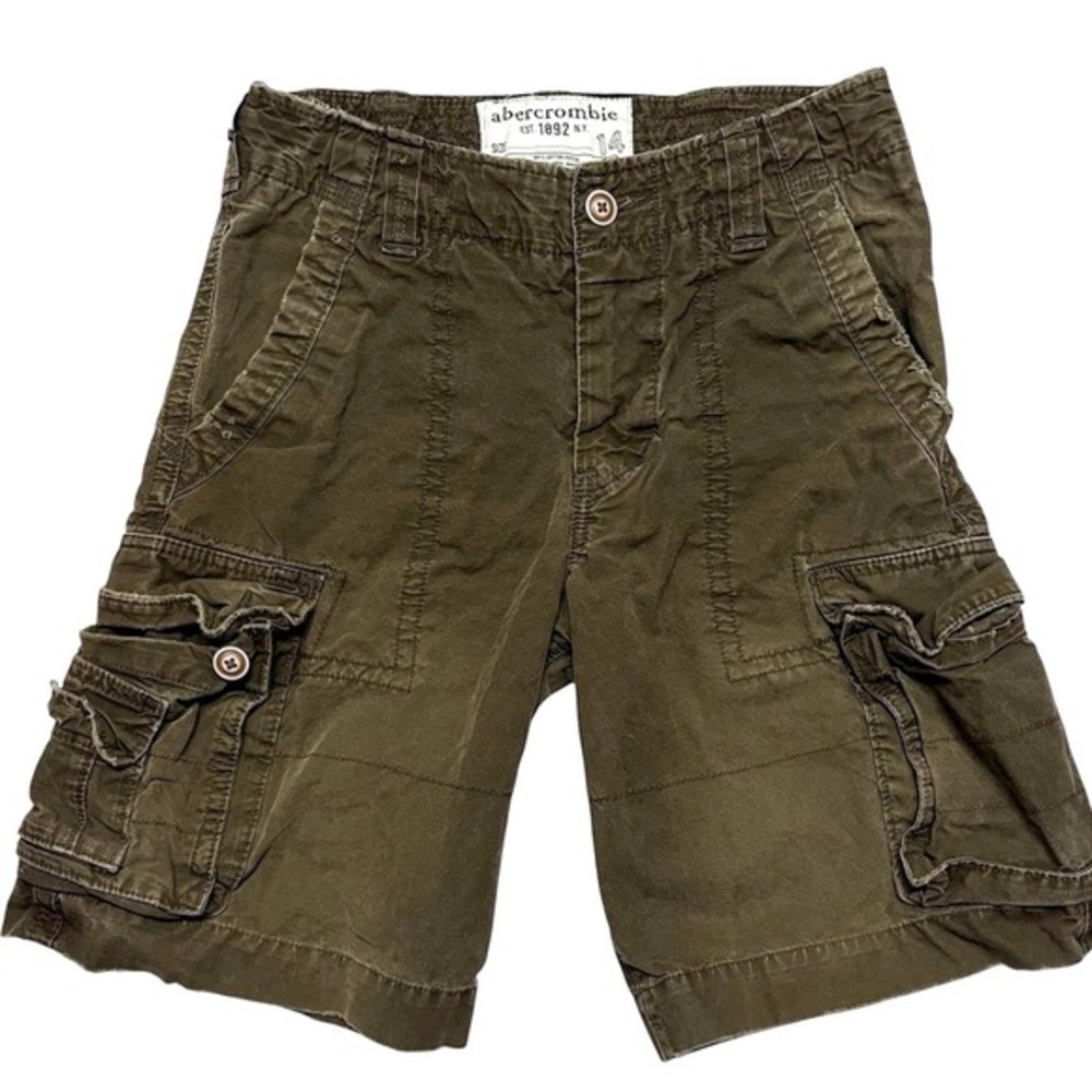 VTG Abercrombie & Fitch Cargo Shorts‎ Boys 14 Olive Green Military Cotton Y2K